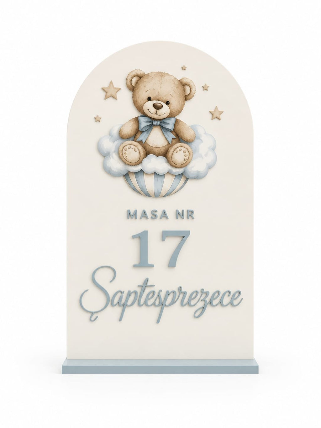 Număr masă personalizat plexiglass cu ursuleț bej