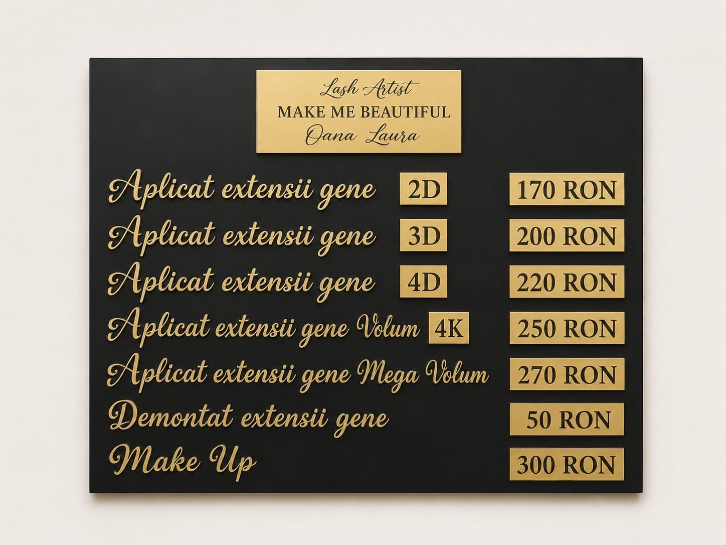 Placă listă de prețuri personalizată plexiglass litere 3D