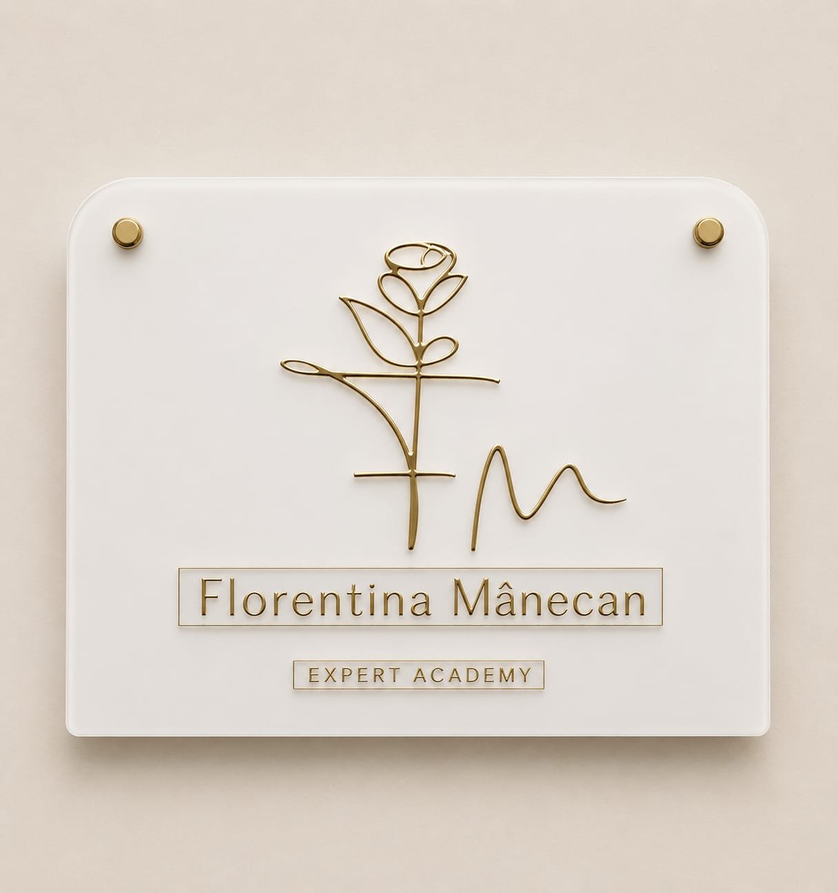 Plachetă acrilică personalizată cu logo auriu pentru perete