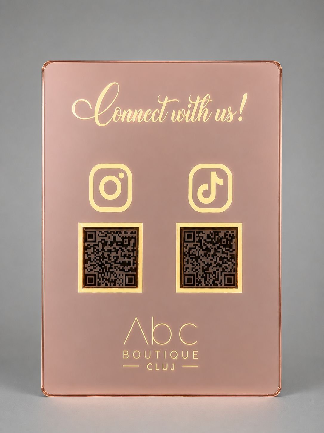 Suport QR code personalizat luminos roz auriu