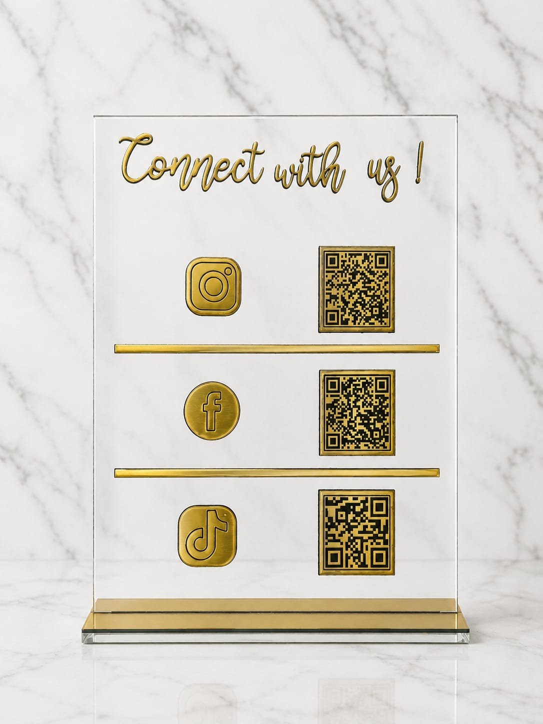 Suport QR code personalizat plexiglass transparent auriu