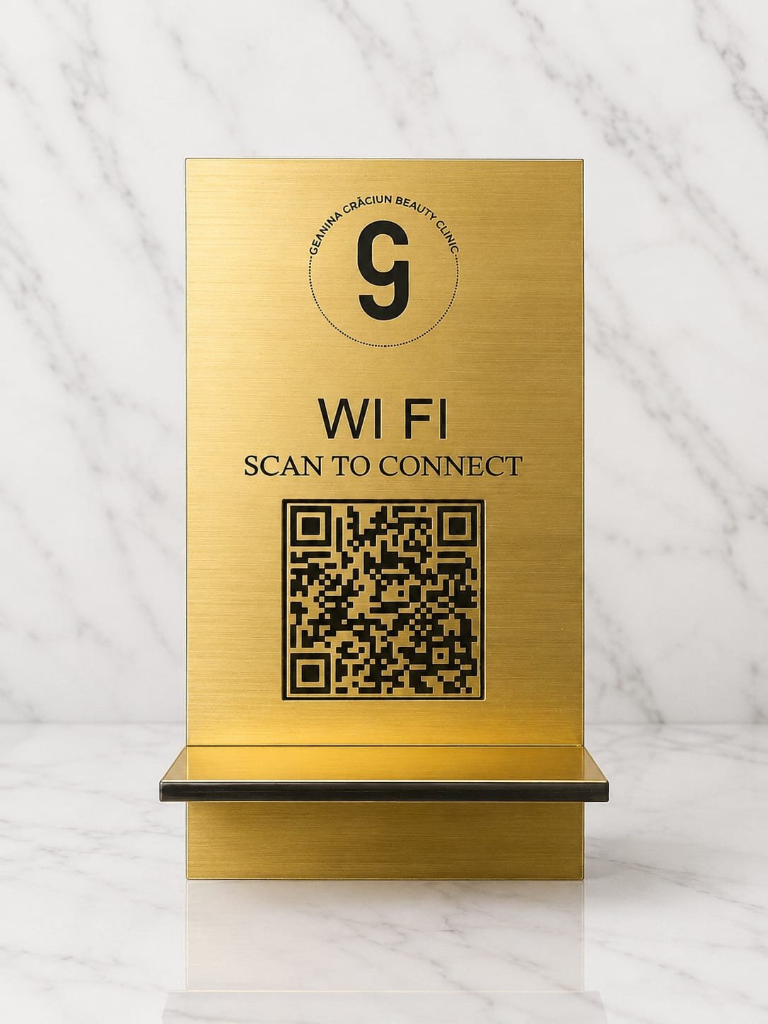 Plăcuță WiFi QR code personalizată metalex auriu